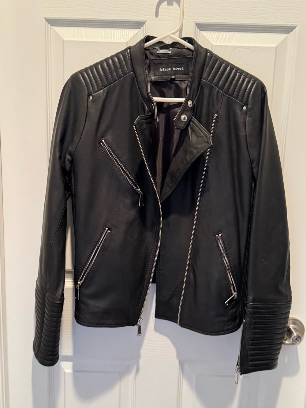 Black Rivet Women's Black Quilted Moto Leather Jacket